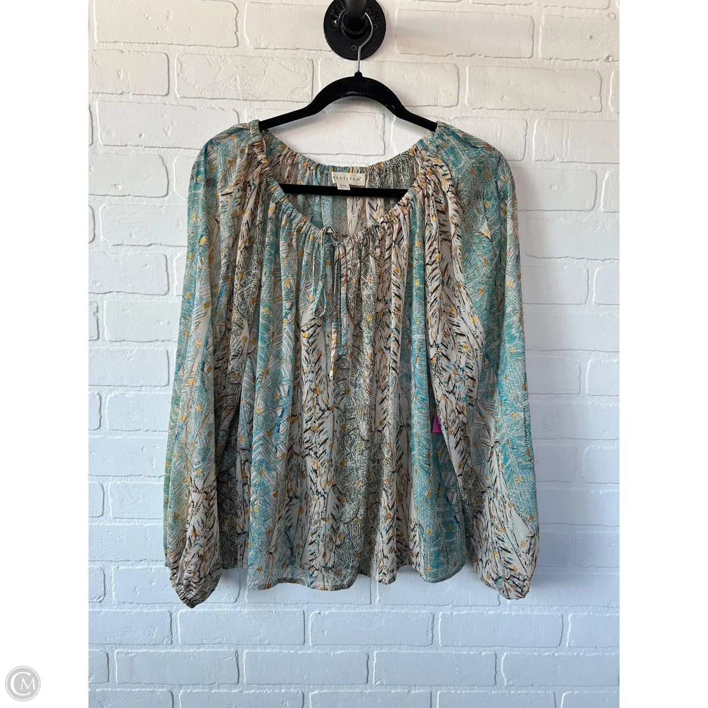 Top Long Sleeve By Cmc In Blue & Cream, Size: S