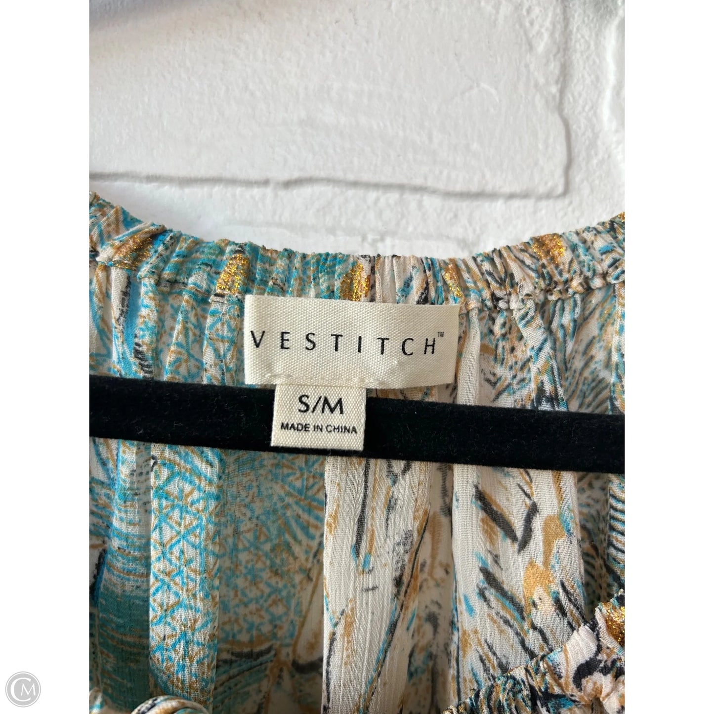 Top Long Sleeve By Cmc In Blue & Cream, Size: S