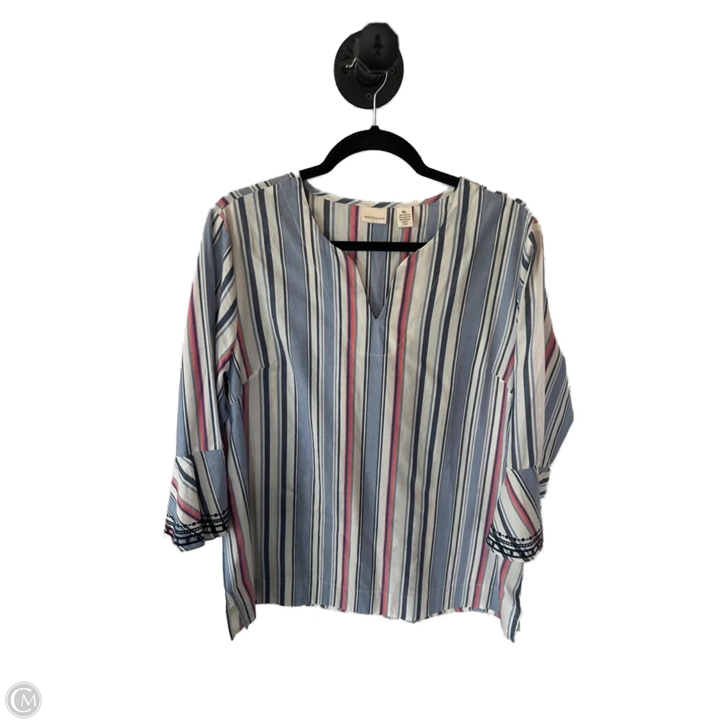 Tunic Long Sleeve By West Bound In Blue & White, Size: Xl