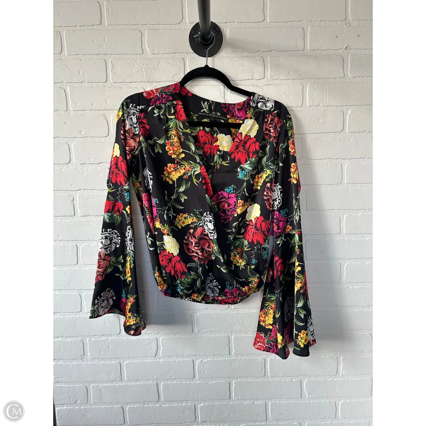 Top Long Sleeve By Guess In Black & Red, Size: S