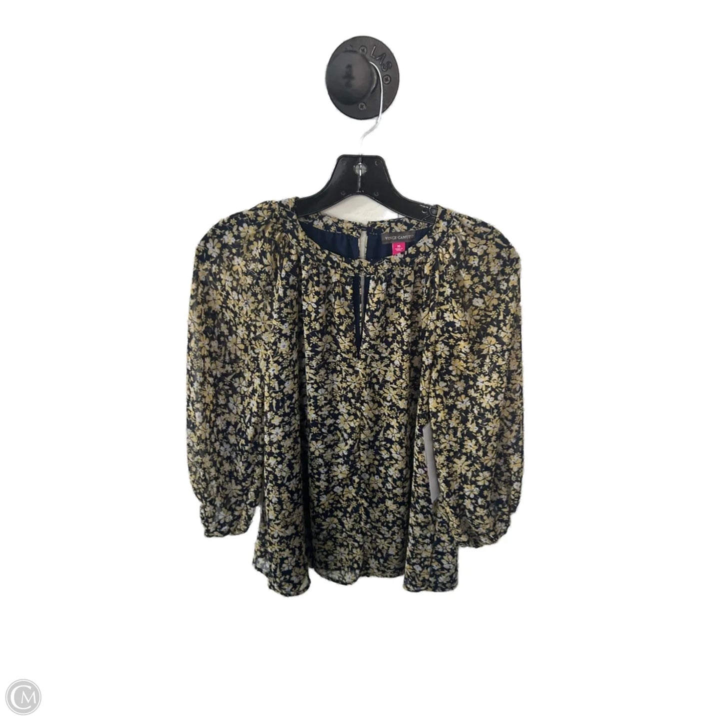 Top 3/4 Sleeve By Vince Camuto In Blue & Yellow, Size: Xs