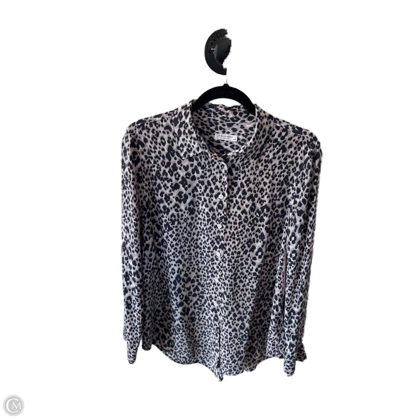 Top Long Sleeve By Equipment In Grey & Pink, Size: L