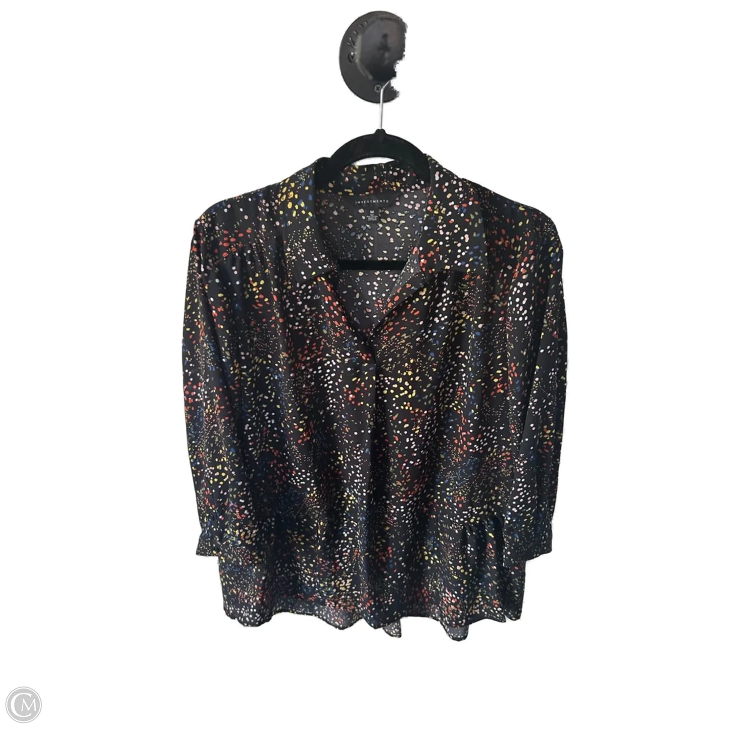 Top Long Sleeve By Investments In Black & Yellow, Size: M