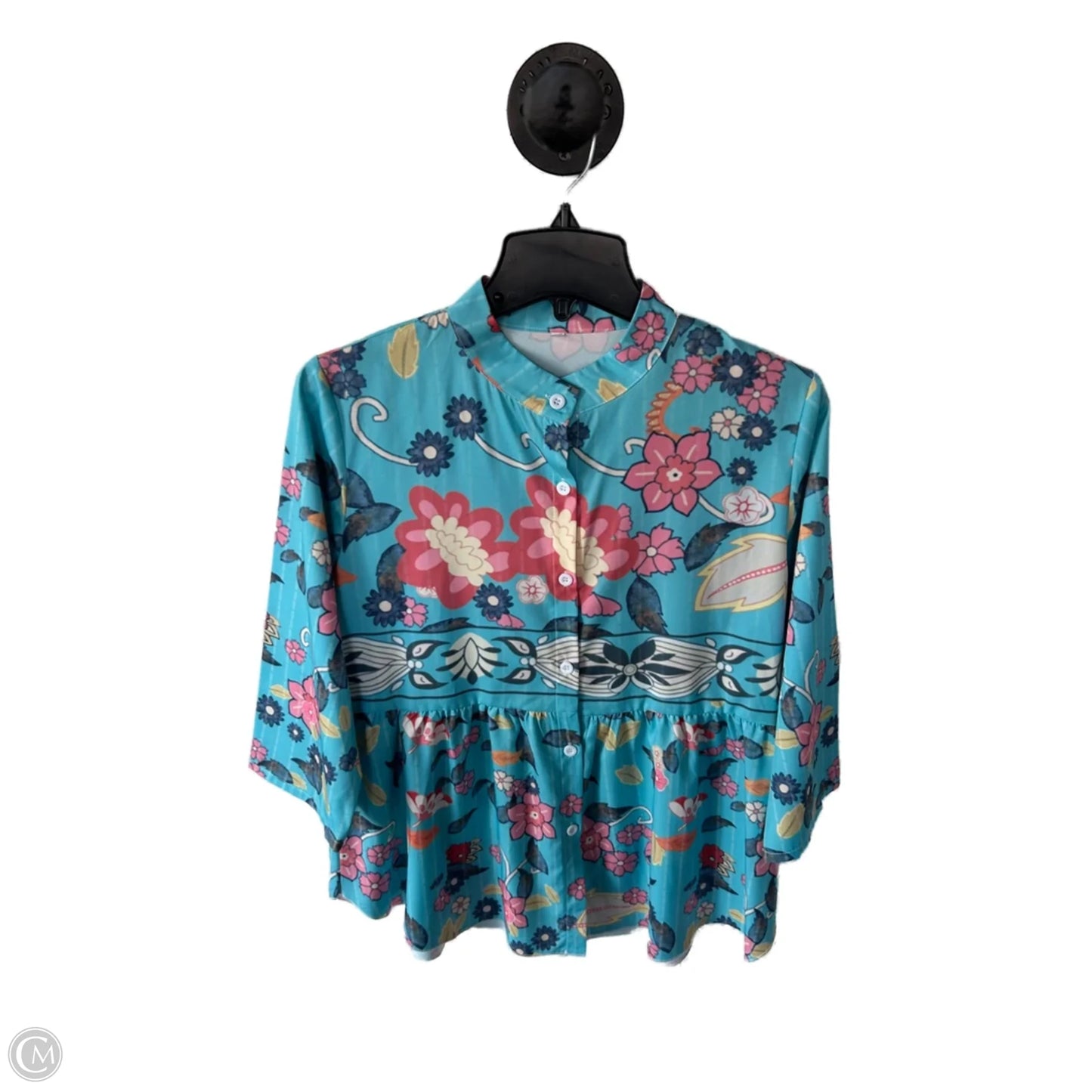 Top 3/4 Sleeve By Cme In Blue & White, Size: M