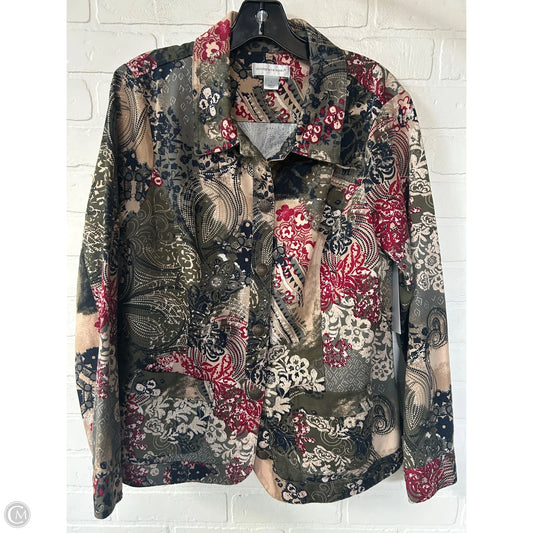 Jacket Denim By Christopher And Banks In Green & Tan, Size: L