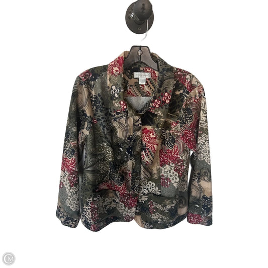 Jacket Denim By Christopher And Banks In Green & Tan, Size: L