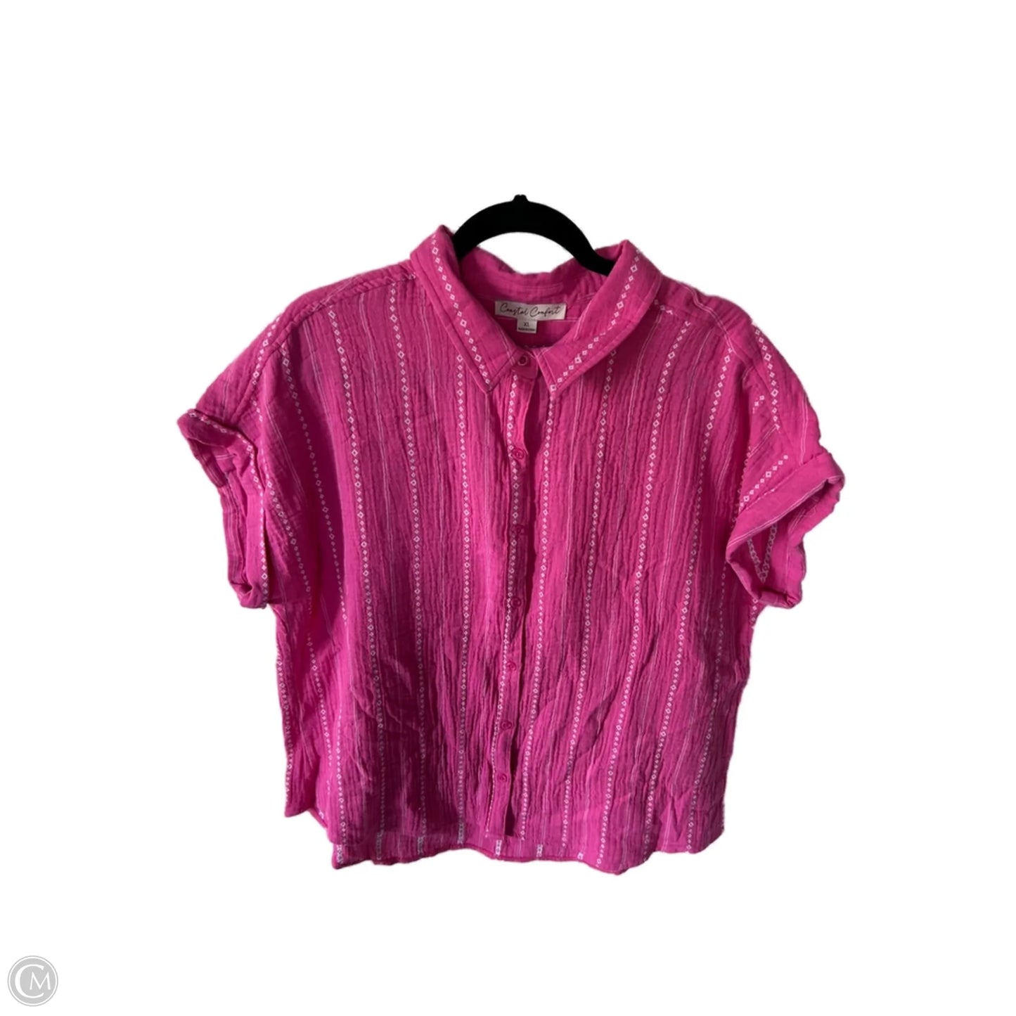 Top Short Sleeve By Clothes Mentor In Pink & White, Size: Xl