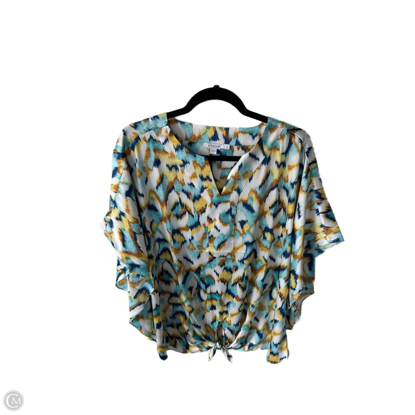 Top Sleeveless By Chicos In Blue & Yellow, Size: L