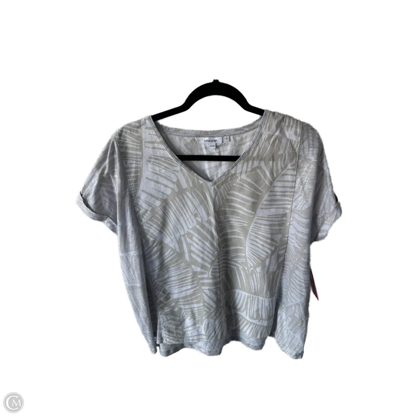 Top Short Sleeve By Chicos In Grey & Tan, Size: L
