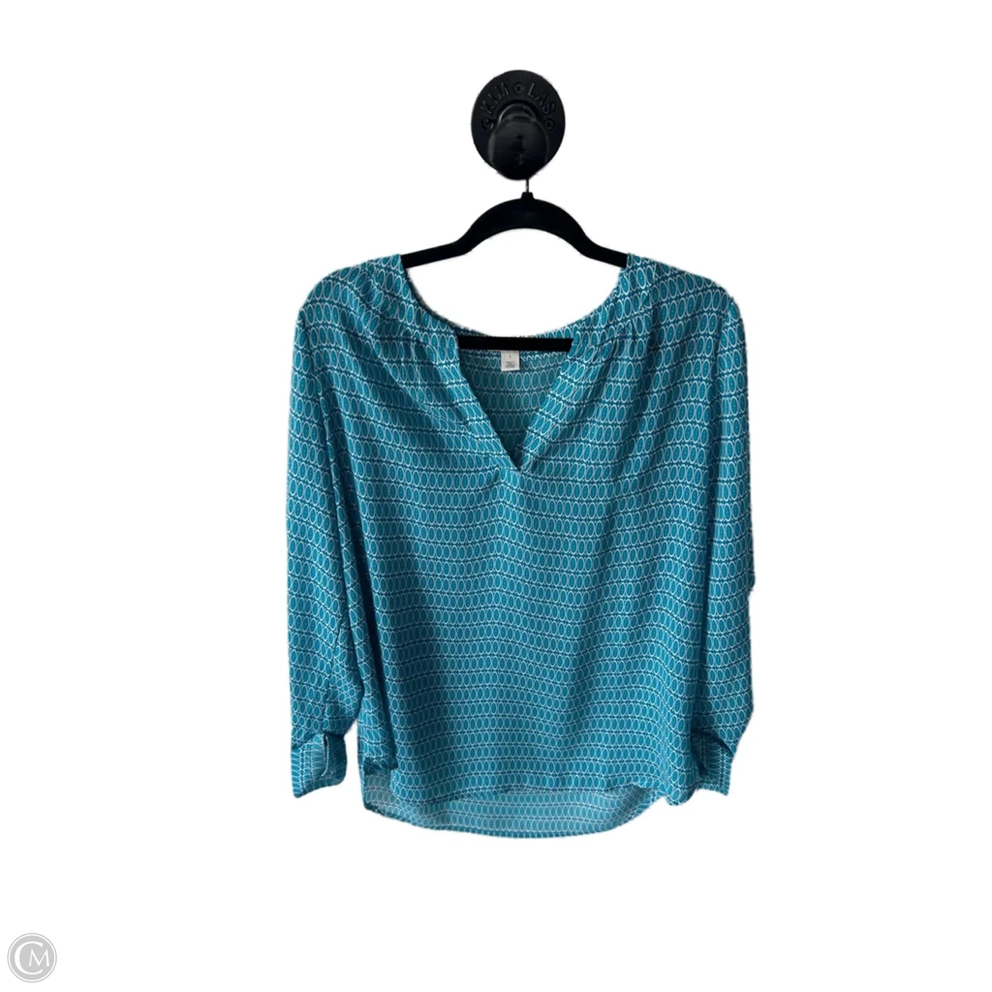 Top Long Sleeve By Caslon In Blue & White, Size: L