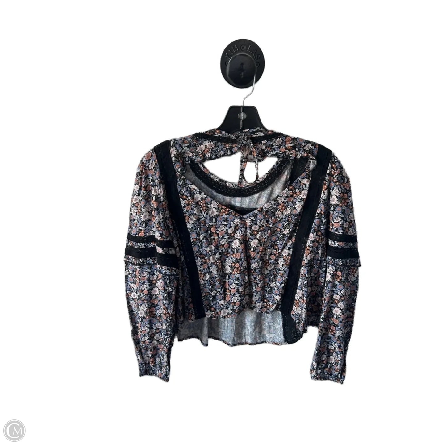 Top Long Sleeve By American Eagle In Black & Blue, Size: S