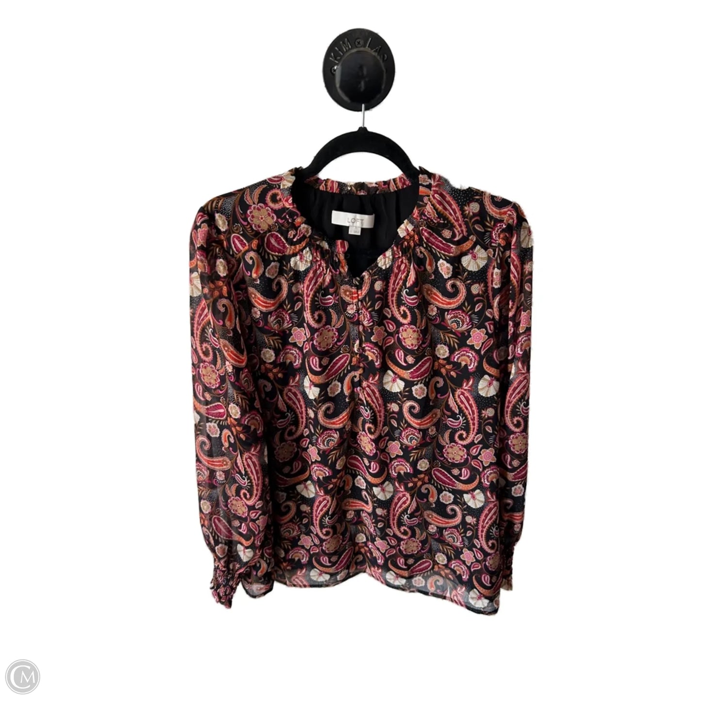 Top Long Sleeve By Loft In Black & Orange, Size: L