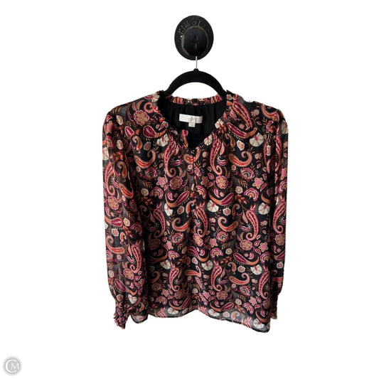 Top Long Sleeve By Loft In Black & Orange, Size: L