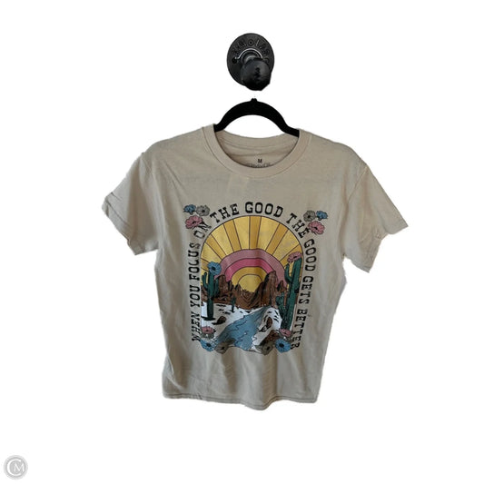 Top Short Sleeve Basic By Clothes Mentor In Tan & Yellow, Size: M