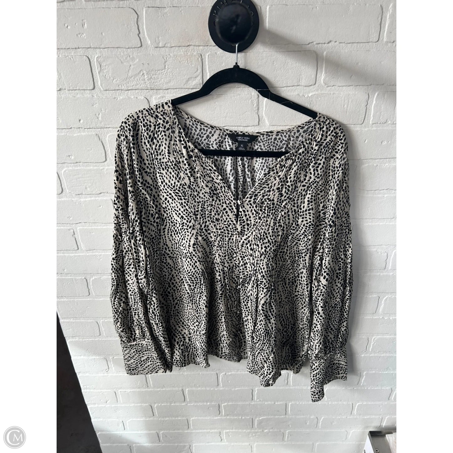 Top Long Sleeve By Simply Vera In Black & Cream, Size: Xl