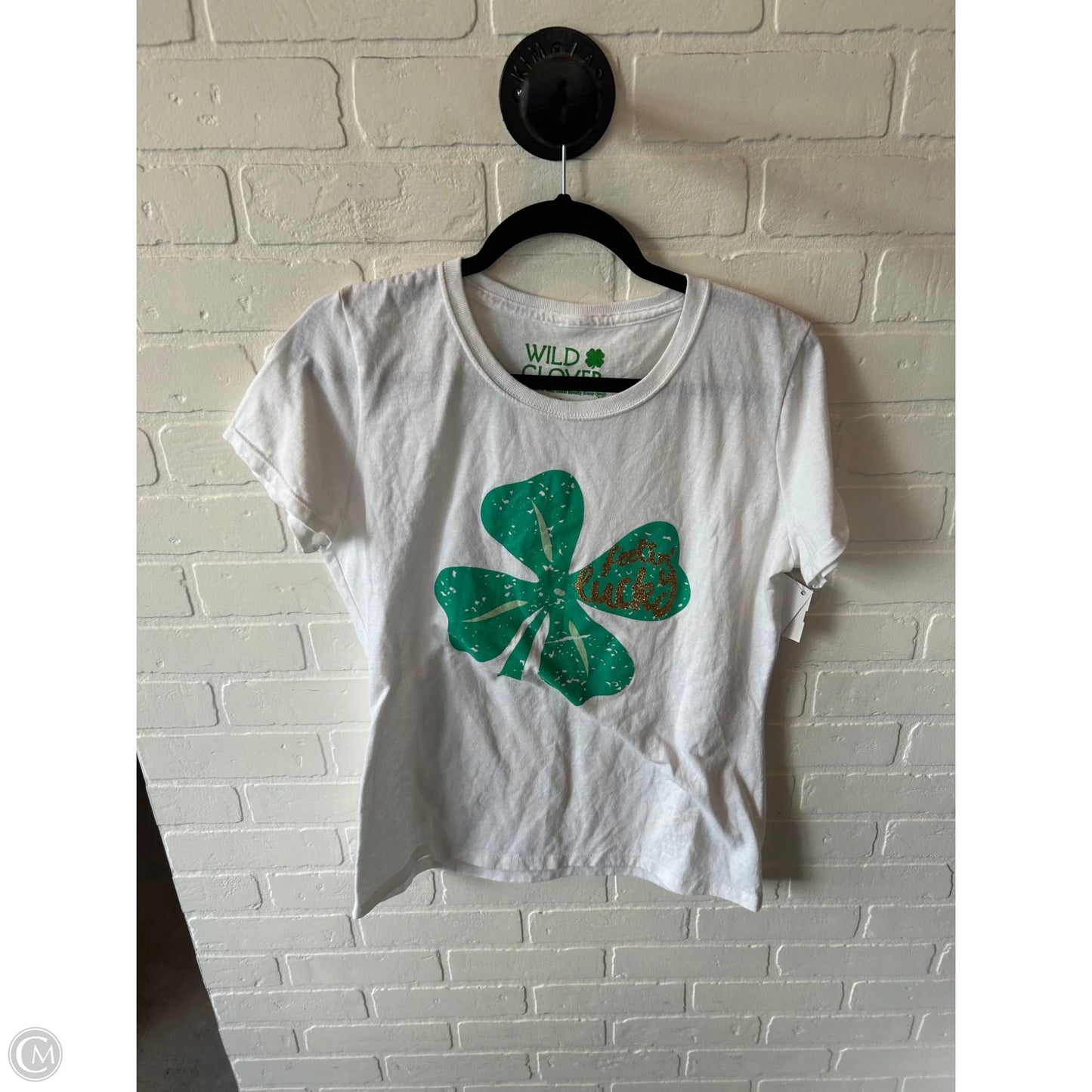 Top Short Sleeve Basic By Clothes Mentor In Green & White, Size: L