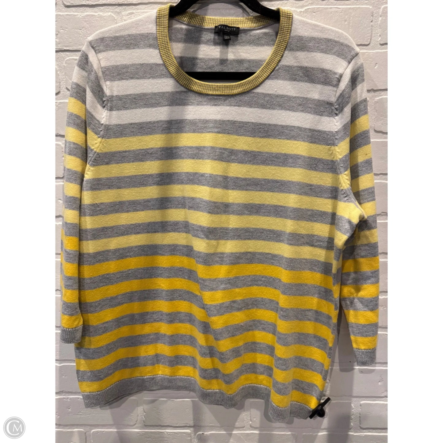Sweater By Talbots In Grey & Yellow, Size: Xlp