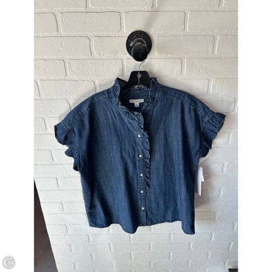 Top Short Sleeve By Free Assembly In Blue Denim, Size: L
