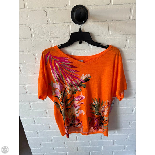Top Short Sleeve By Chicos In Orange & Pink, Size: L