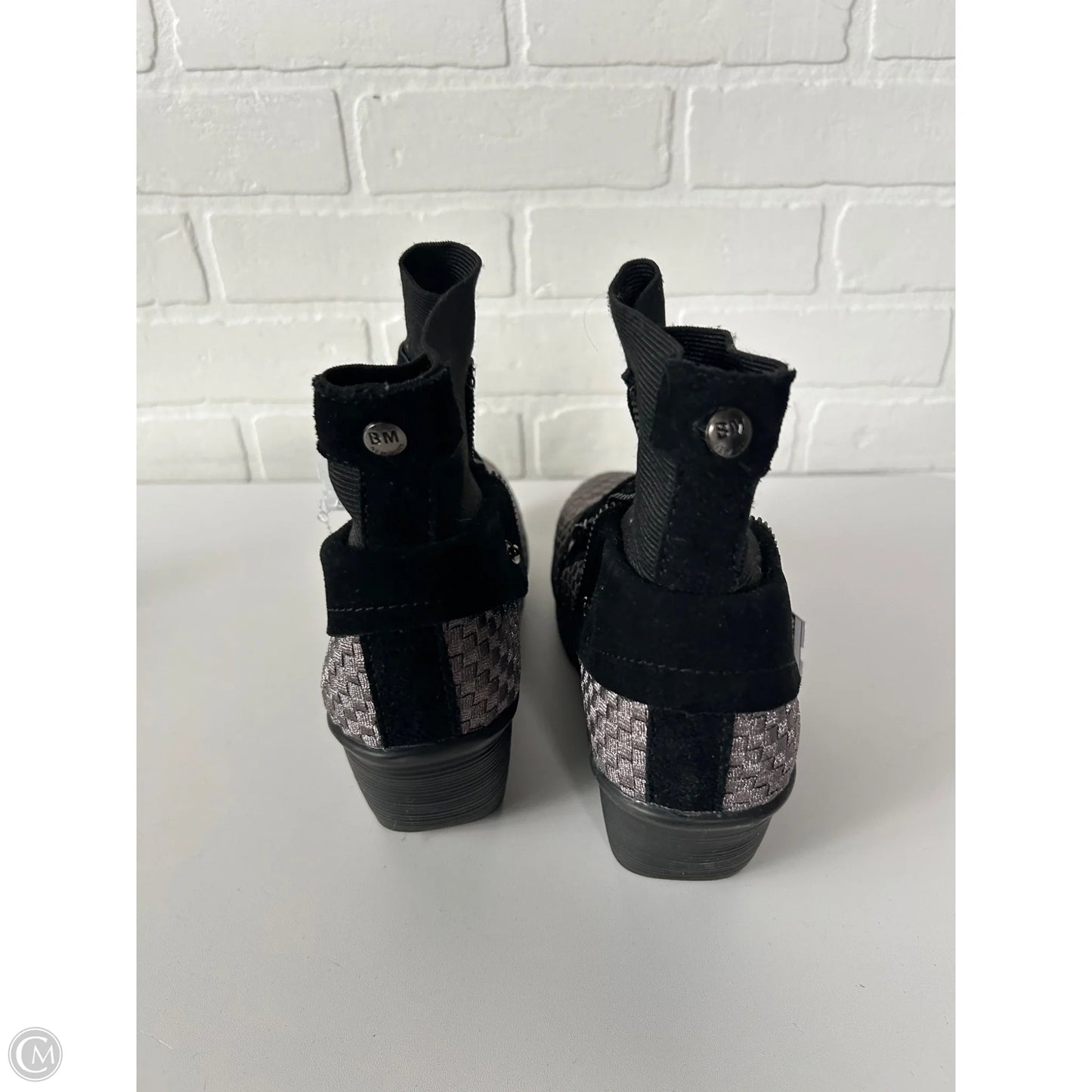 Boots Ankle Heels By Bernie Mev In Black & Silver, Size: 9.5