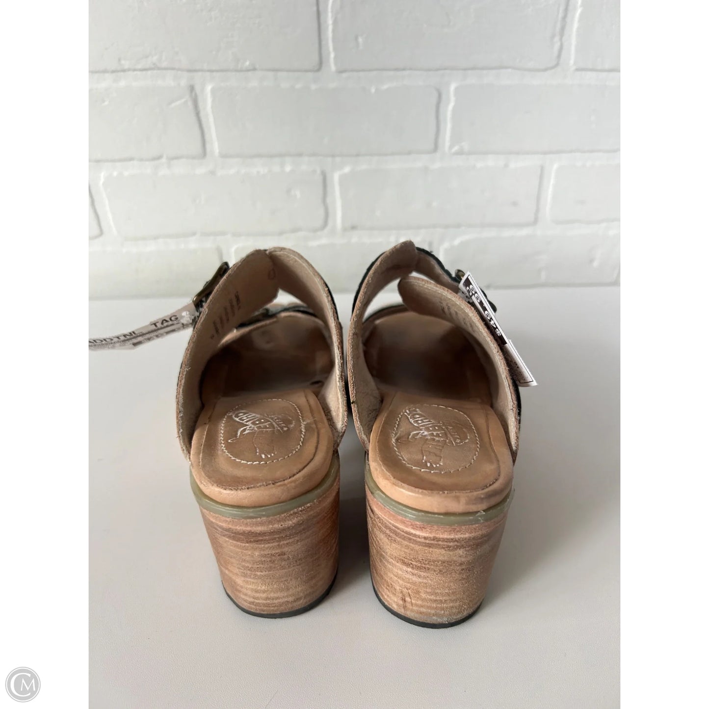 Sandals Heels Block By Freebird In Green & Tan, Size: 10