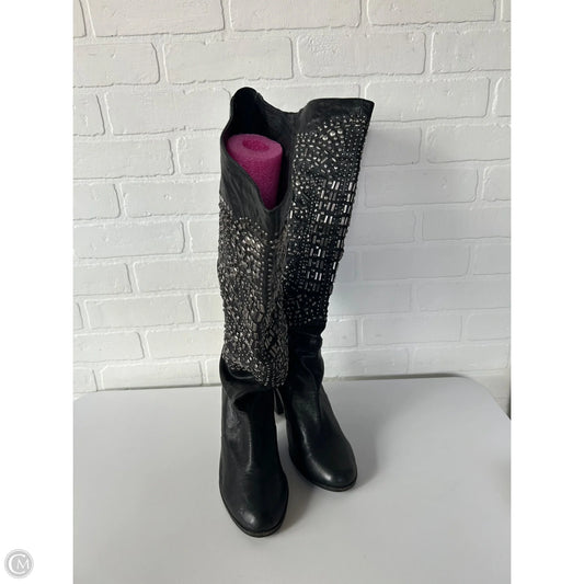 Boots Knee Heels By Cmc In Black & Silver, Size: 10