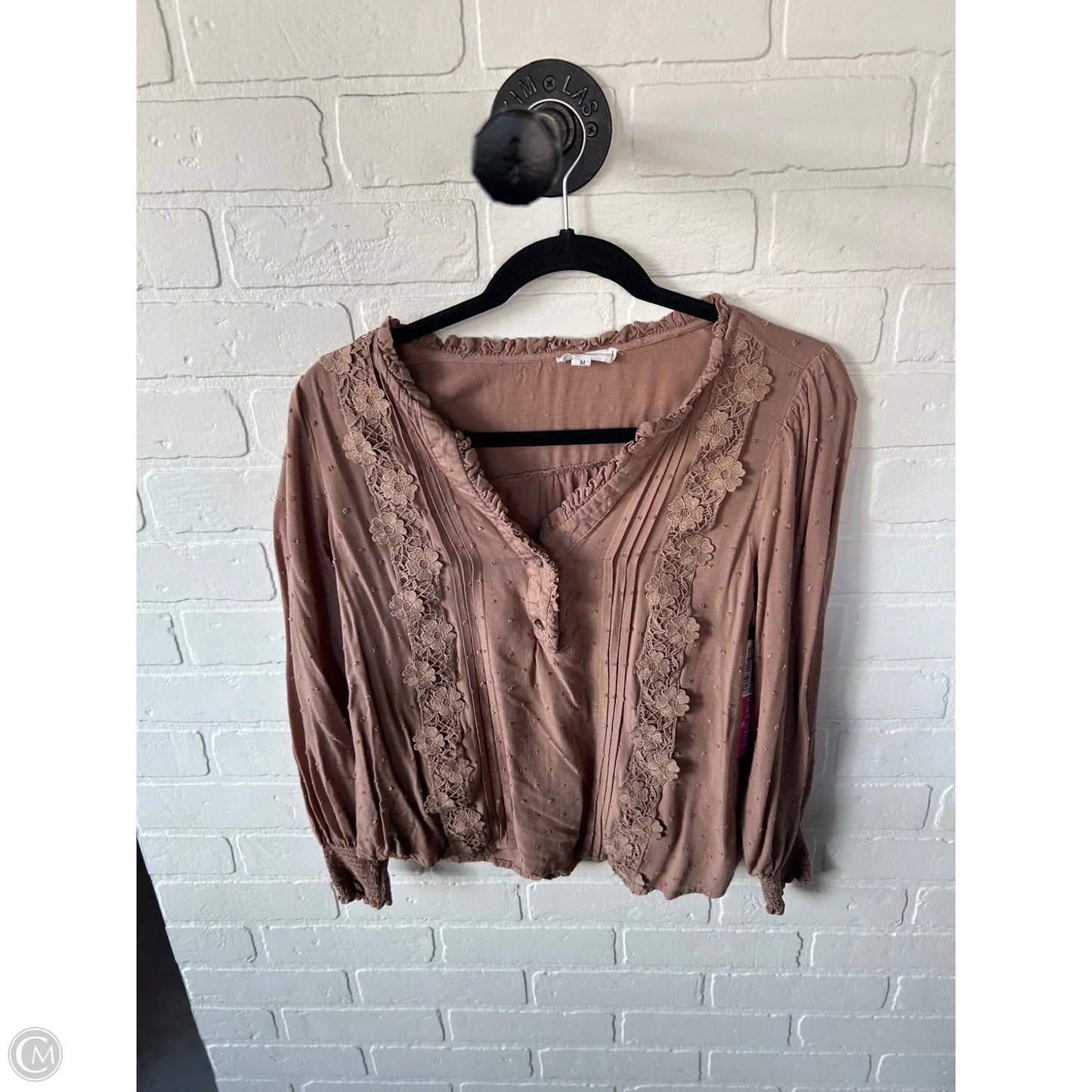 Top Long Sleeve By Mine In Brown, Size: M
