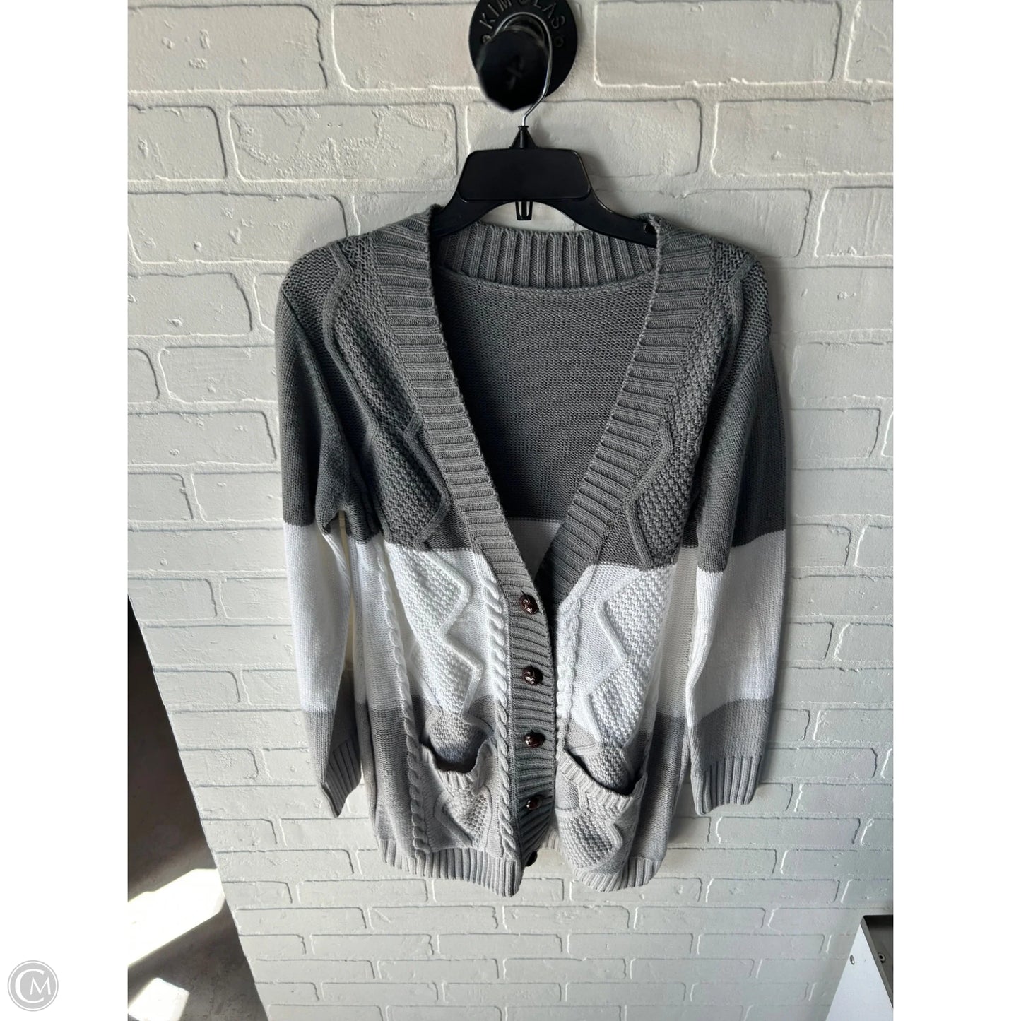 Sweater Cardigan By Cme In Grey & White, Size: L