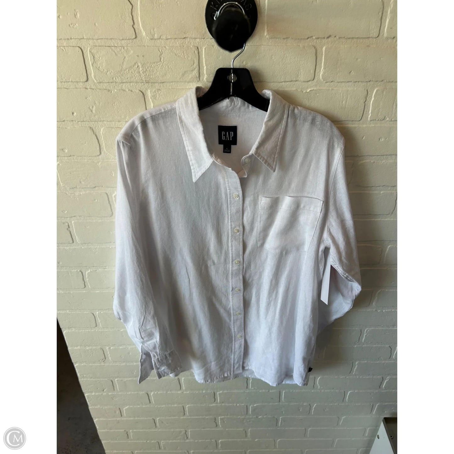 Top Long Sleeve By Gap In White, Size: L