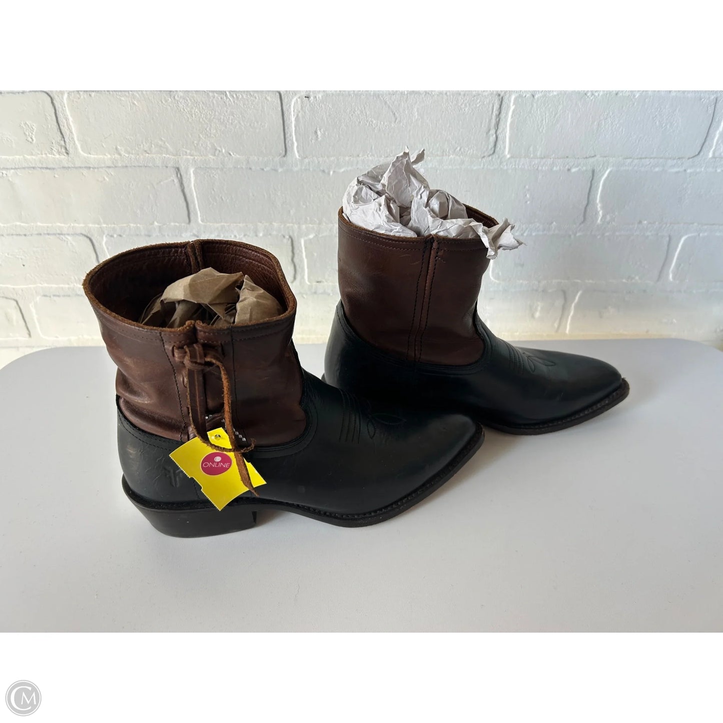 Boots Designer By Frye In Black & Brown, Size: 8