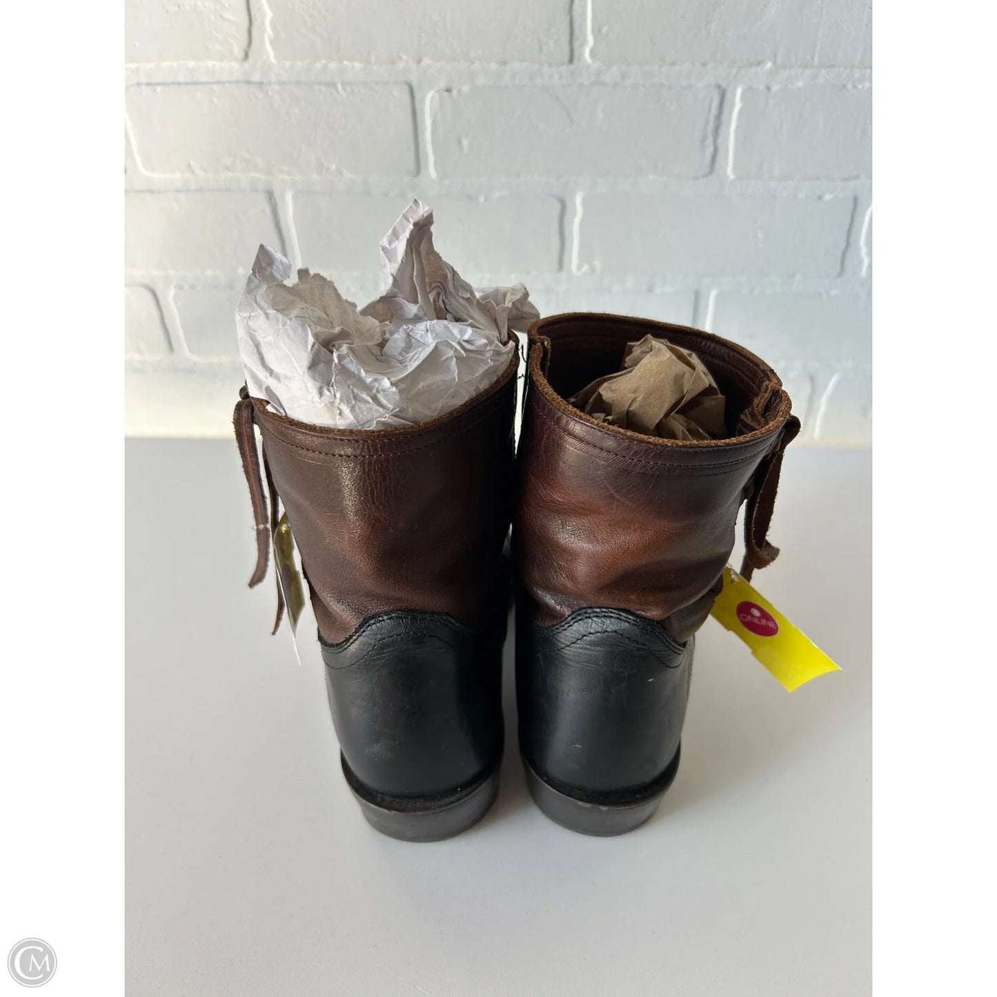 Boots Designer By Frye In Black & Brown, Size: 8
