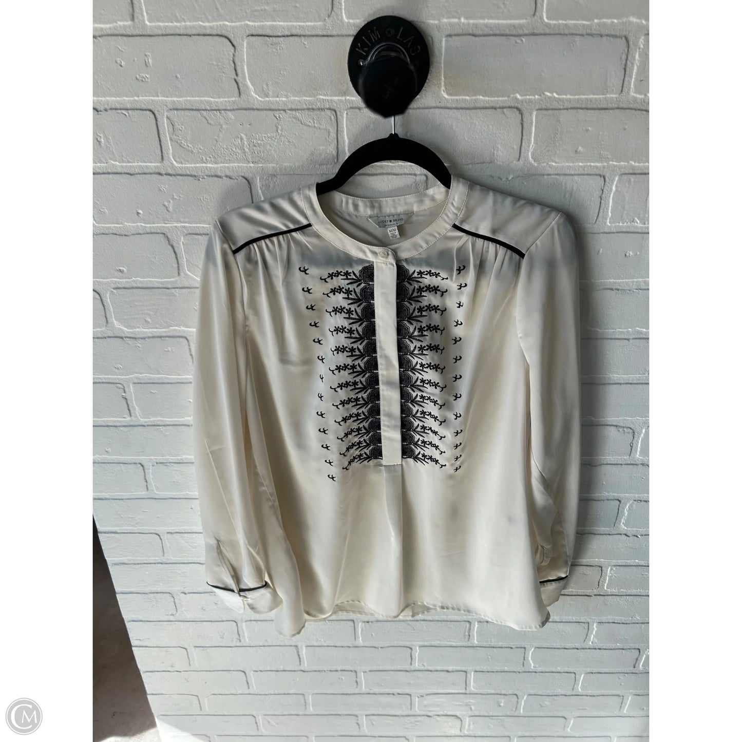 Blouse Long Sleeve By Lucky Brand In Black & Cream, Size: M