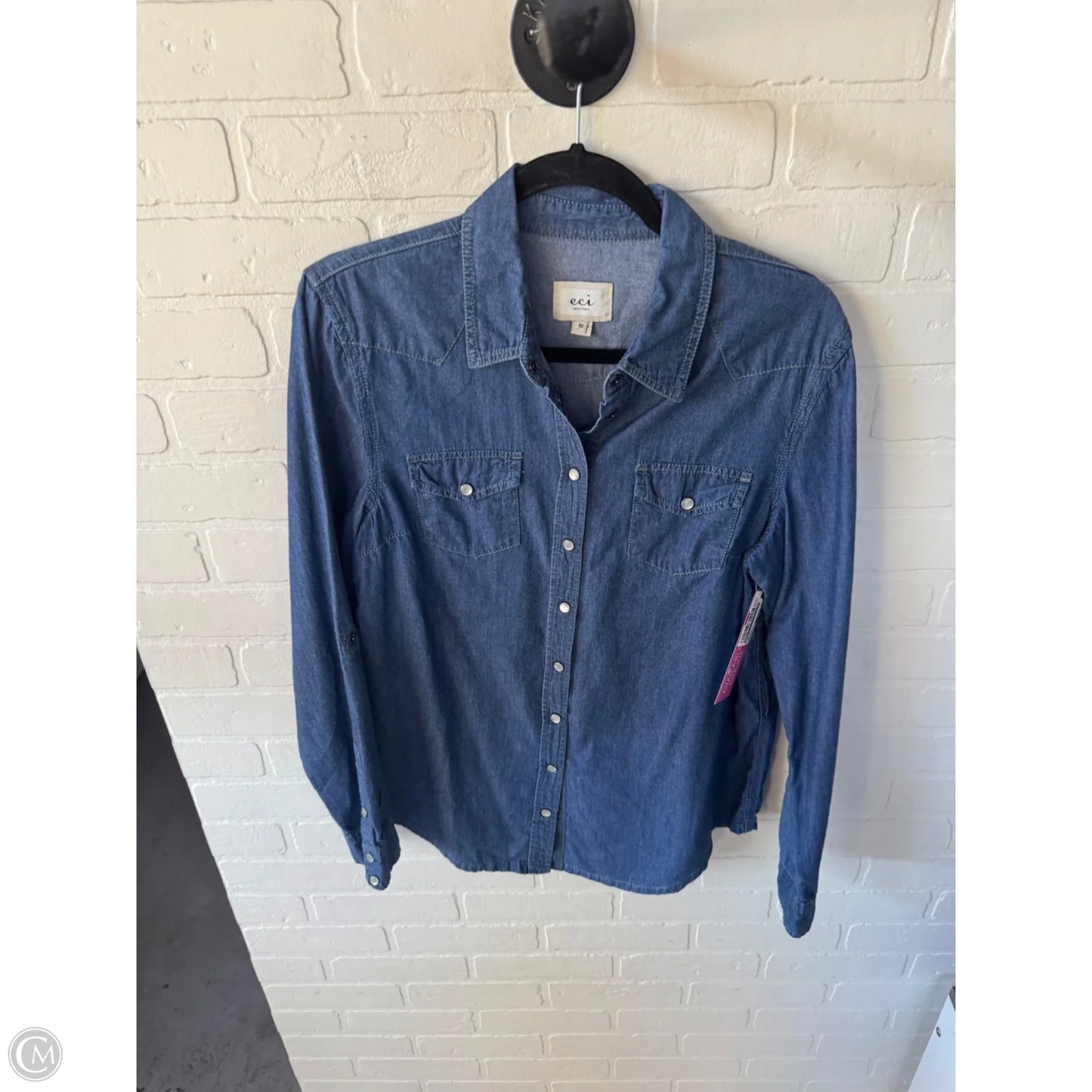 Top Long Sleeve By Eci In Blue Denim, Size: M