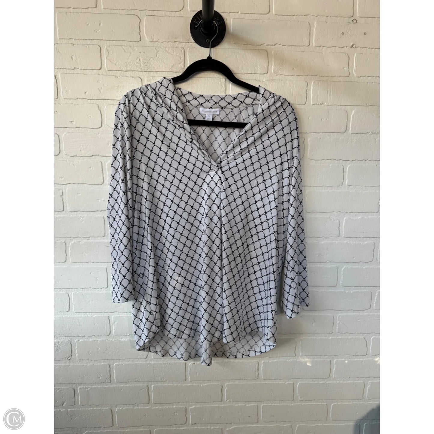 Top 3/4 Sleeve By Charter Club In Black & White, Size: Xlp