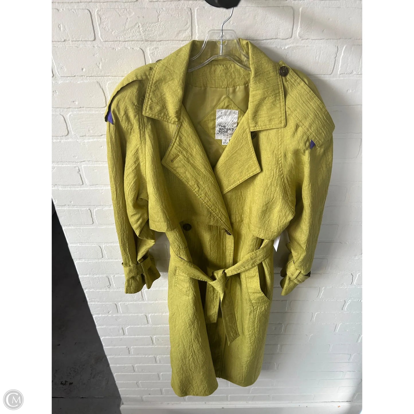 Coat Trench Coat By Michelle Stuart In Green & Purple, Size: M