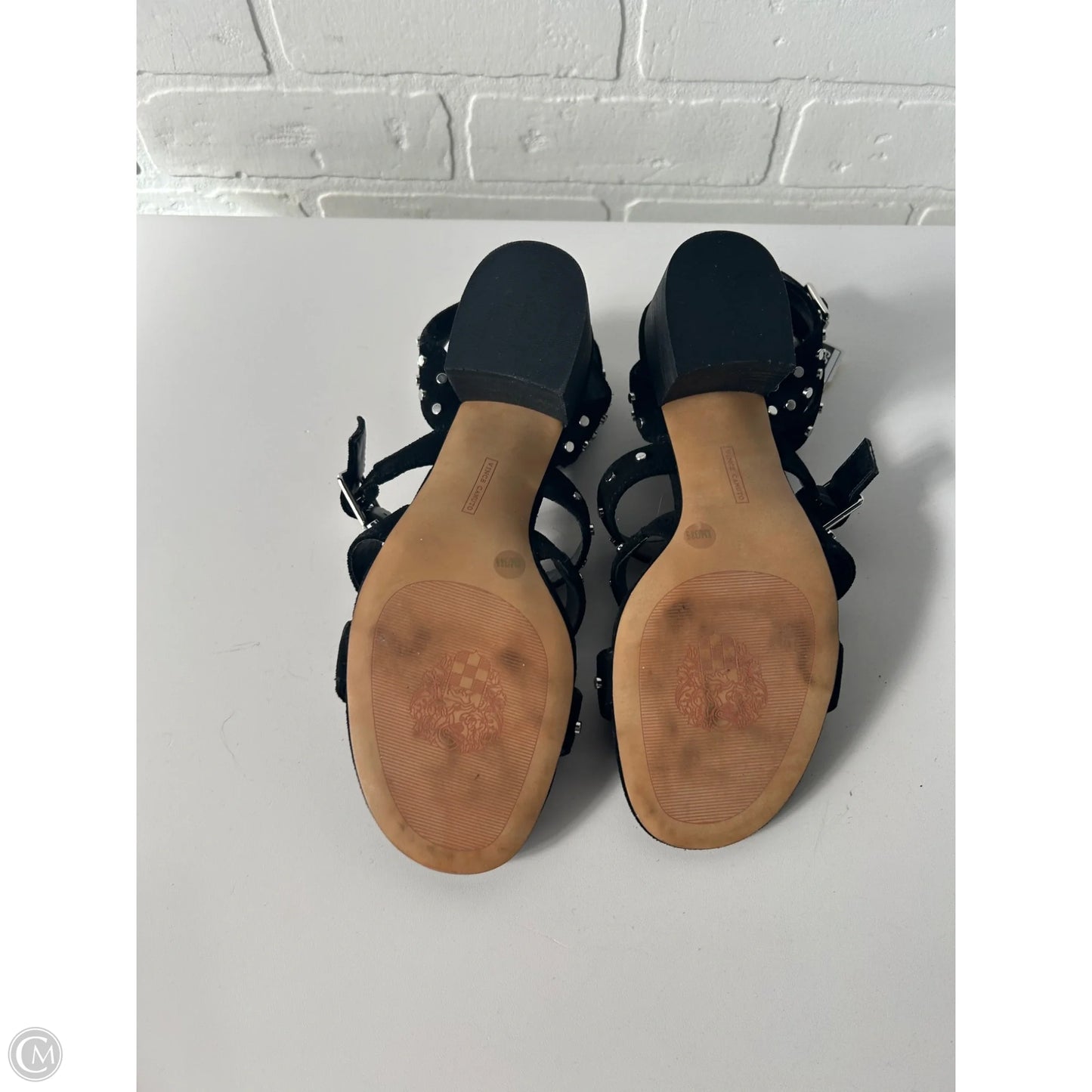 Sandals Heels Block By Vince Camuto In Black & Silver, Size: 8