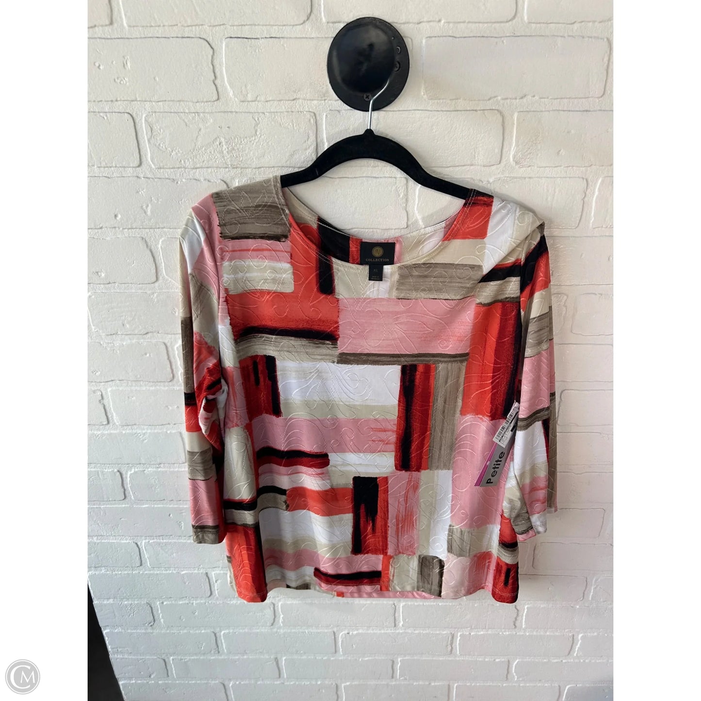 Top 3/4 Sleeve By Jm Collections In Orange & Tan, Size: Lp