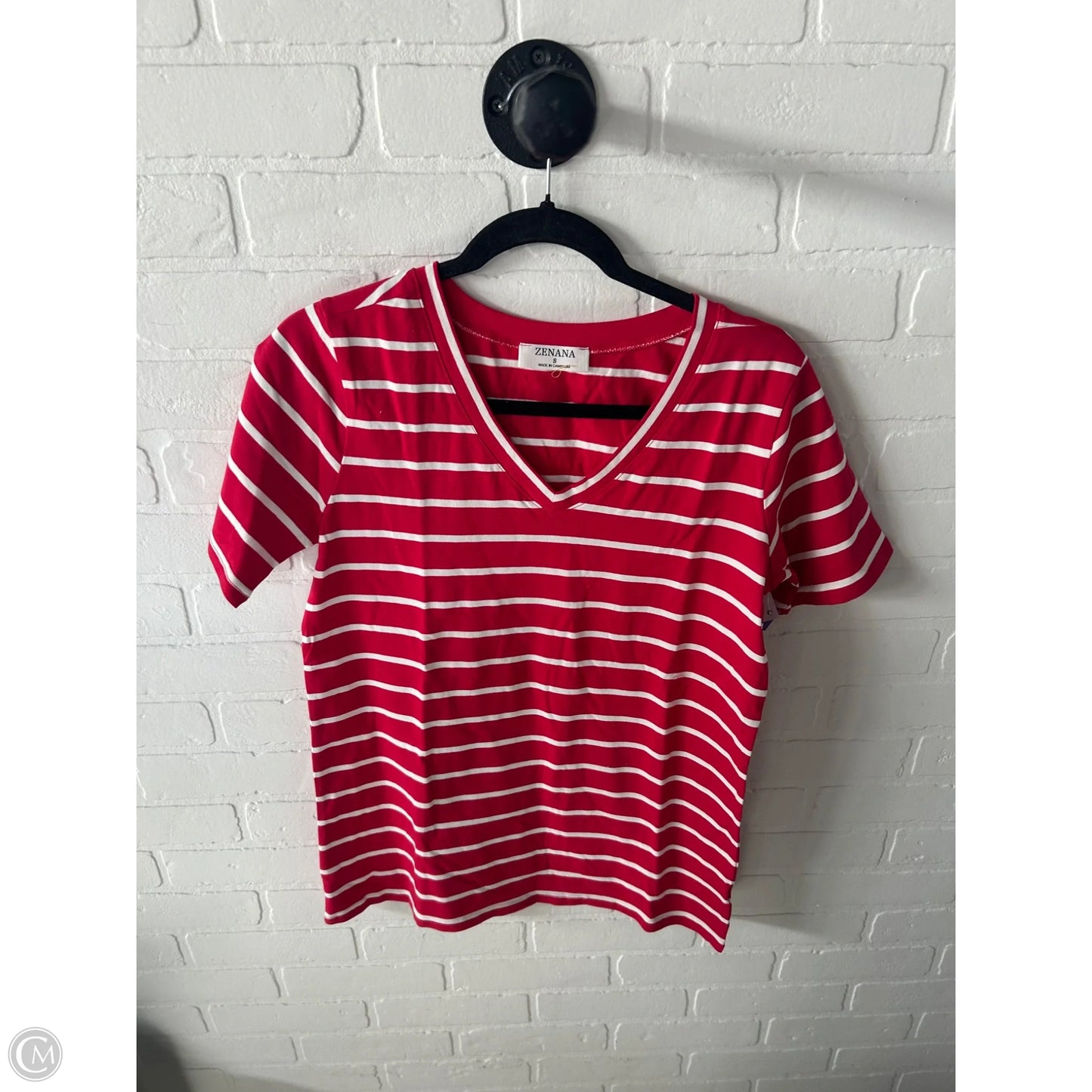 Top Short Sleeve Basic By Zenana In Red & White, Size: S