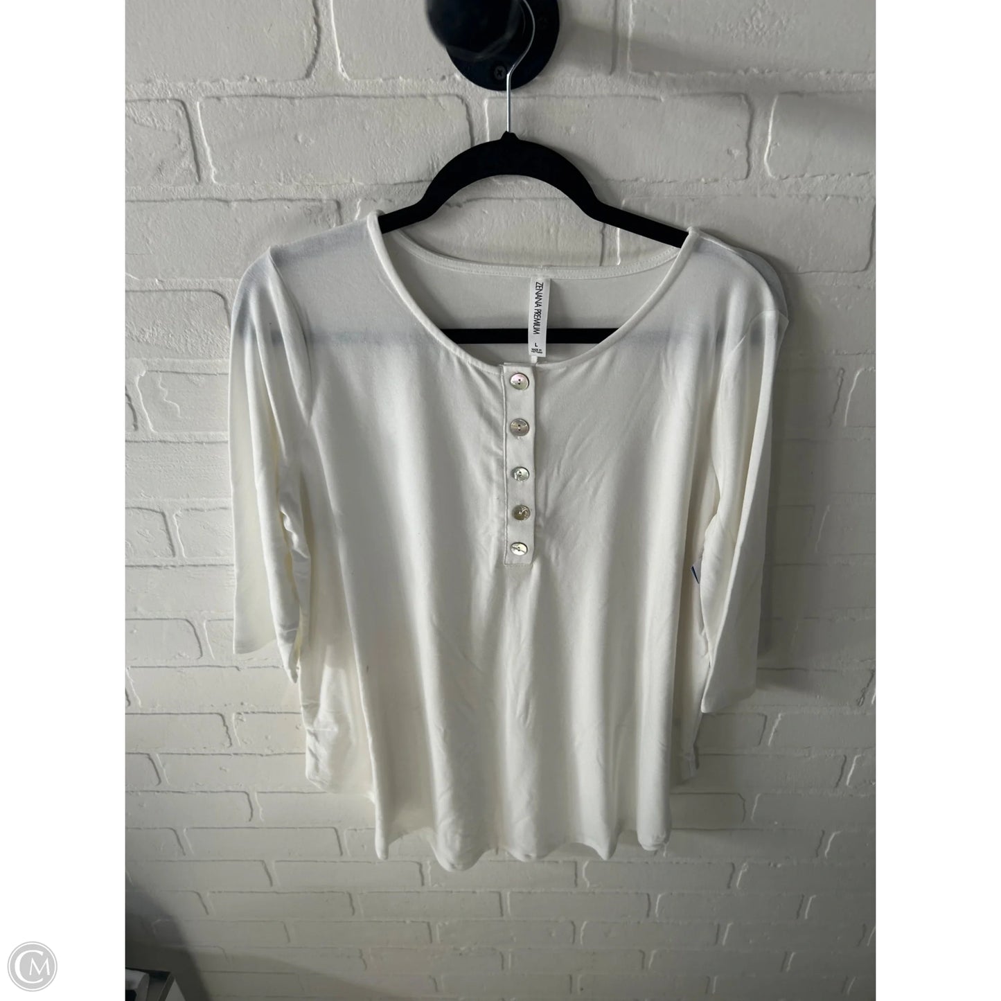 Top 3/4 Sleeve Basic By Zenana In White, Size: L