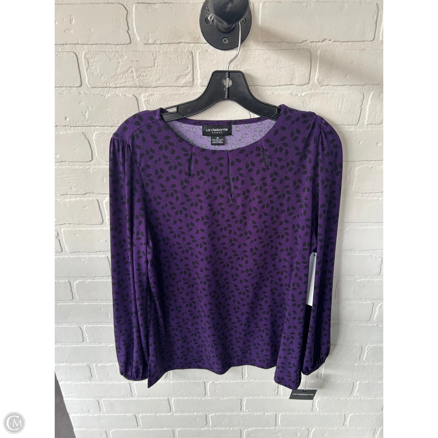 Top Long Sleeve By Liz Claiborne In Black & Purple, Size: M