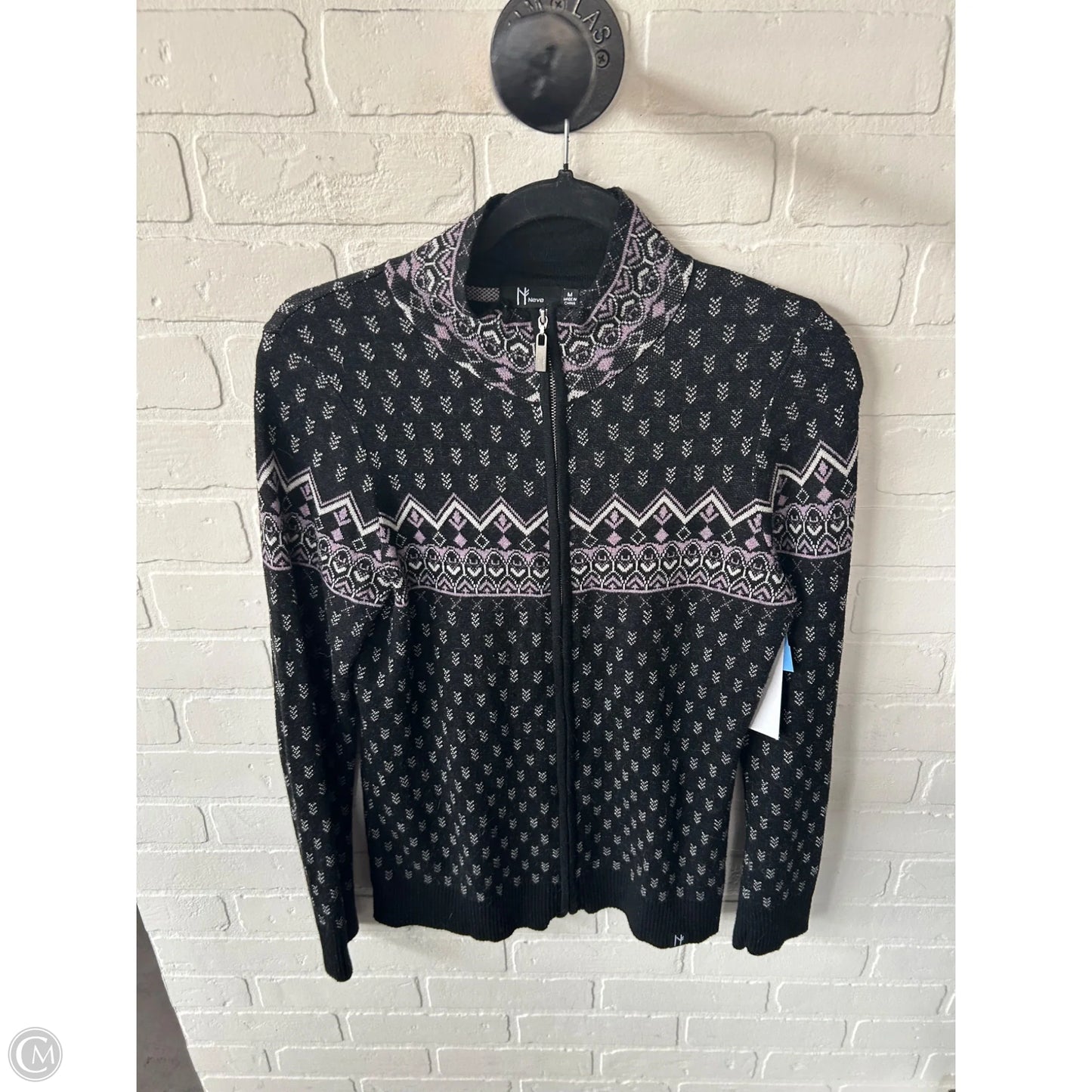 Sweater Cardigan By Cmb In Black & Purple, Size: M