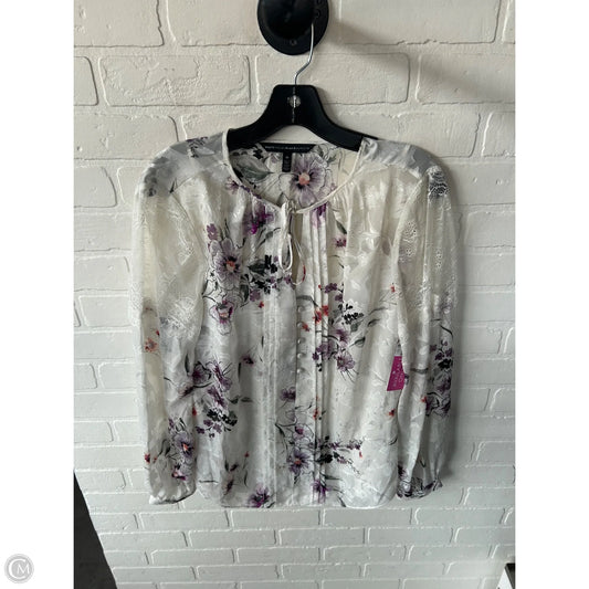 Blouse Long Sleeve By White House Black Market In Purple & White, Size: M
