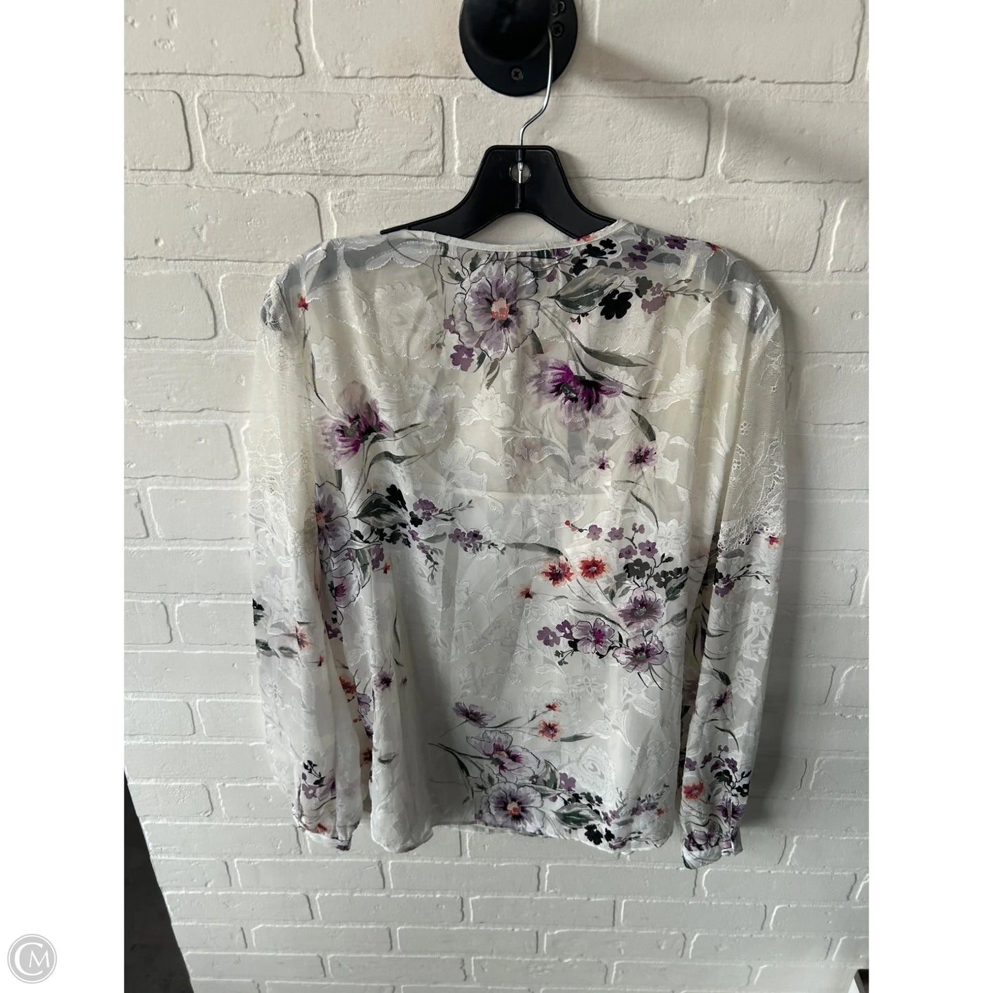 Blouse Long Sleeve By White House Black Market In Purple & White, Size: M