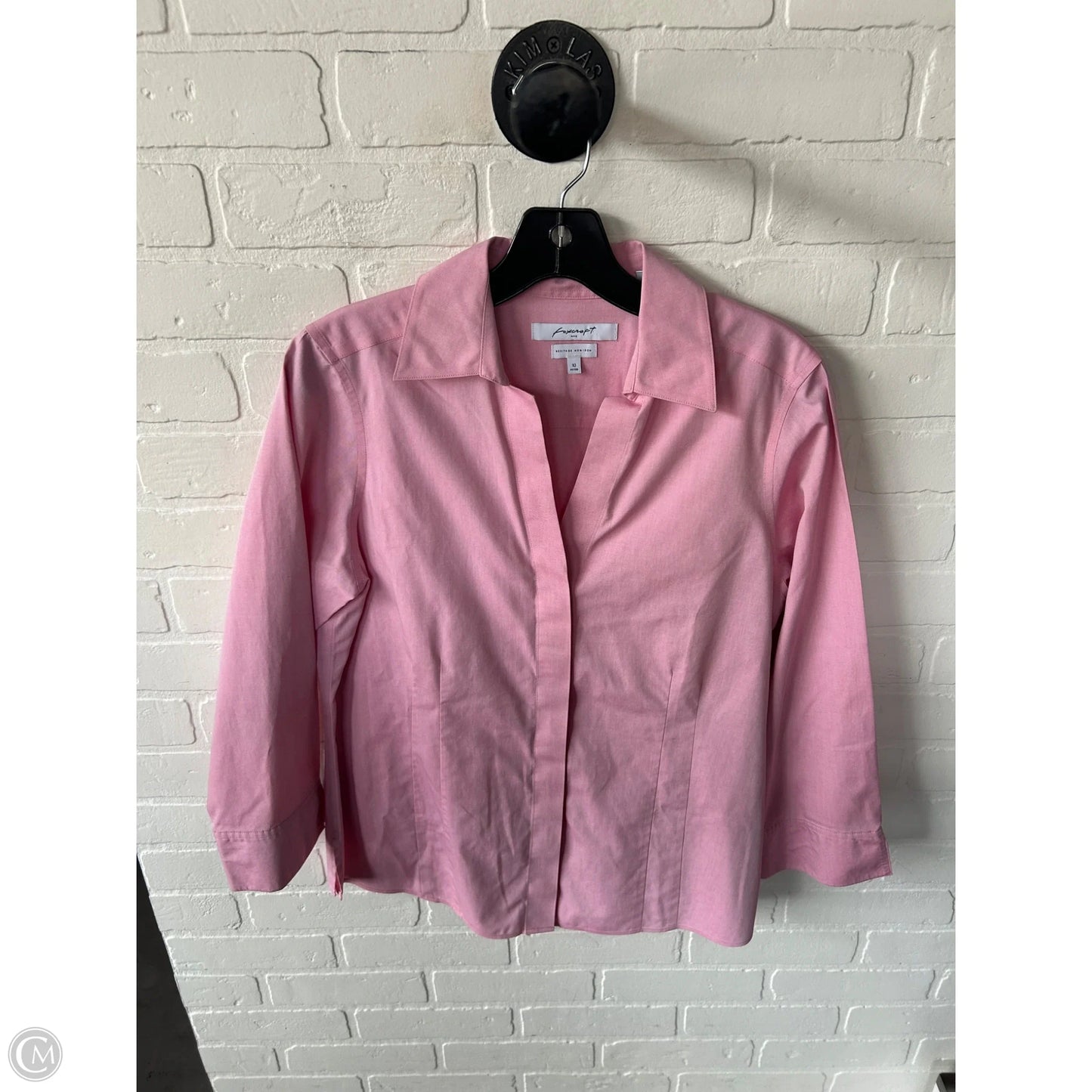 Blouse Long Sleeve By Foxcroft In Pink, Size: M