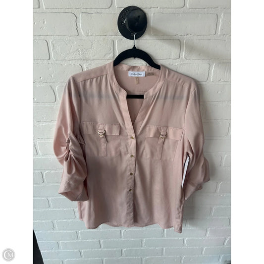 Blouse Long Sleeve By Calvin Klein In Orange & Pink, Size: S
