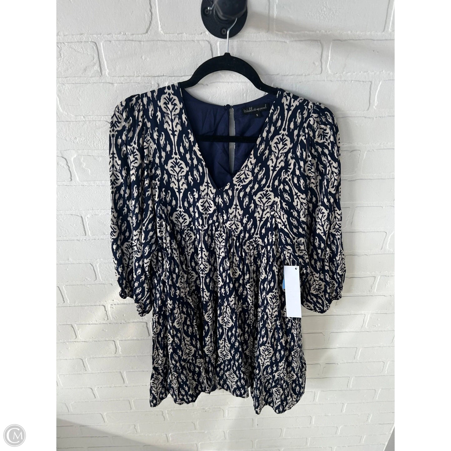 Tunic 3/4 Sleeve By Wishlist In Blue & Cream, Size: S