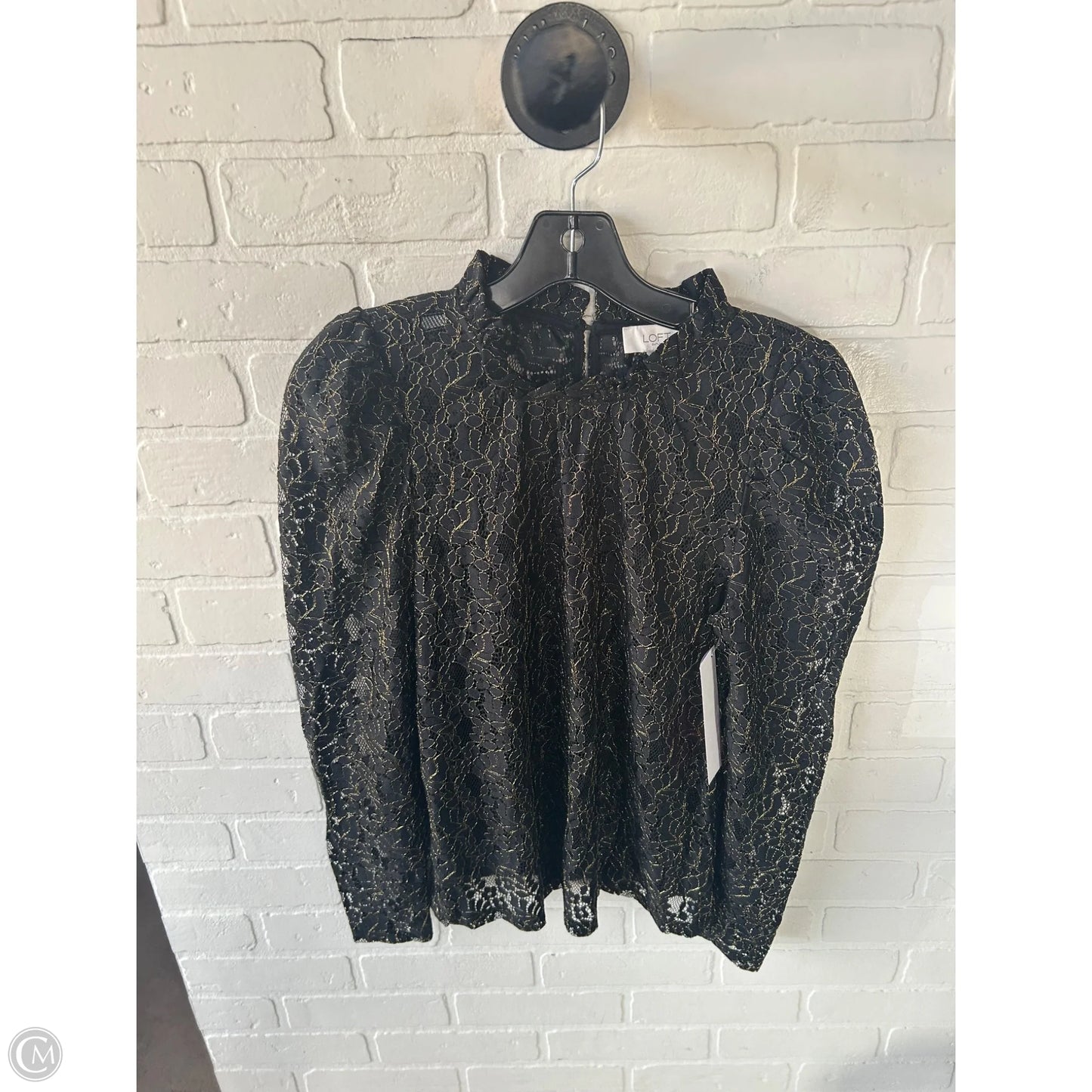 Blouse Long Sleeve By Loft In Black & Gold, Size: S