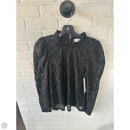 Blouse Long Sleeve By Loft In Black & Gold, Size: S