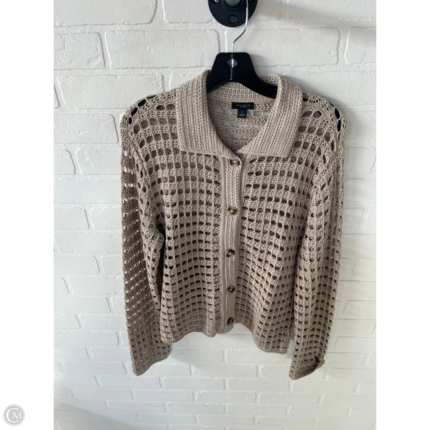 Sweater Cardigan By Ann Taylor In Tan, Size: M