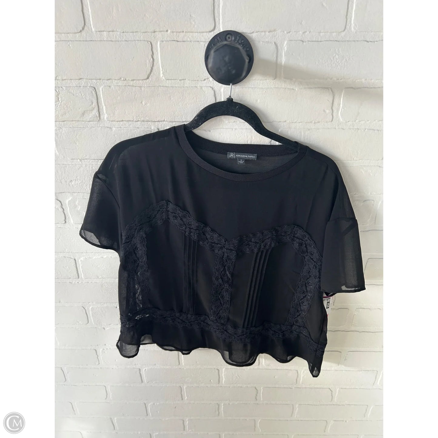 Blouse Short Sleeve By Adrianna Papell In Black, Size: S